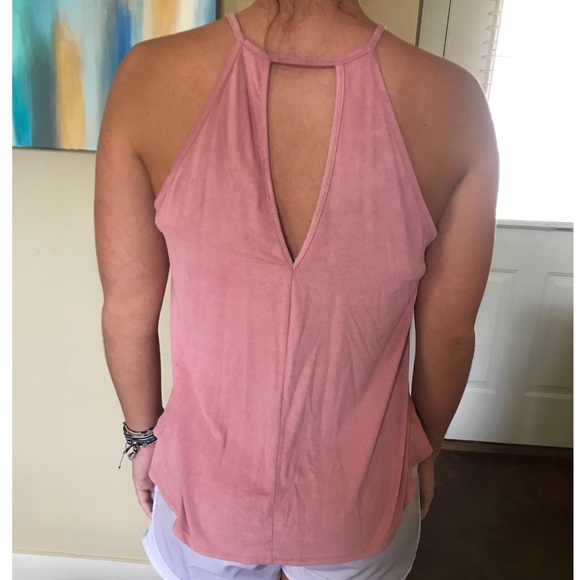 Pink faux suede tank top with lace detail - Picture 2 of 2